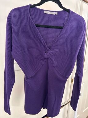 NY Collection Purple Twist-Front Long Sleeve Top
